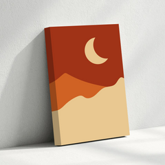 Minimalist Desert Night Canvas Wall Art – Crescent Moon and Sand Dunes