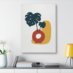 Boho Plant Vase Canvas Wall Art – Minimalist Monstera Leaf Print for Modern Home Decor