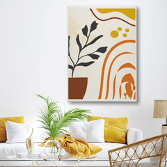 Boho Rainbow & Plant Canvas Wall Art – Abstract Minimalist Print for Modern Home Decor