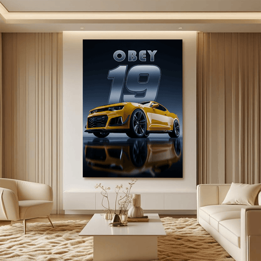 Chevrolet Camaro Yellow Sports Car Canvas Wall Art – Modern Muscle Car Décor