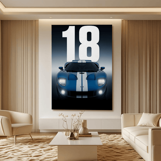 Ford GT40 Blue Classic Race Car Canvas Wall Art – Vintage Automotive Décor