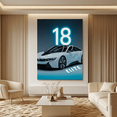 BMW i8 White Hybrid Sports Car Canvas Wall Art – Futuristic Luxury Décor