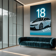 BMW i8 White Hybrid Sports Car Canvas Wall Art – Futuristic Luxury Décor