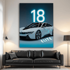 BMW i8 White Hybrid Sports Car Canvas Wall Art – Futuristic Luxury Décor