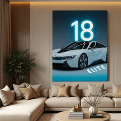 BMW i8 White Hybrid Sports Car Canvas Wall Art – Futuristic Luxury Décor