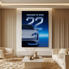 Porsche Taycan White Electric Sports Car Canvas Wall Art – Modern Luxury Decor