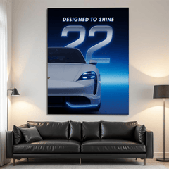 Porsche Taycan White Electric Sports Car Canvas Wall Art – Modern Luxury Decor
