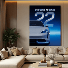 Porsche Taycan White Electric Sports Car Canvas Wall Art – Modern Luxury Decor
