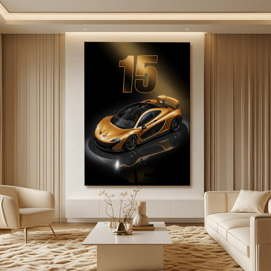 McLaren P1 Golden Supercar Wall Art Print for Modern Home and Office Decor