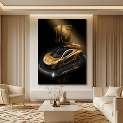McLaren P1 Golden Supercar Wall Art Print for Modern Home and Office Decor