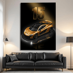 McLaren P1 Golden Supercar Wall Art Print for Modern Home and Office Decor