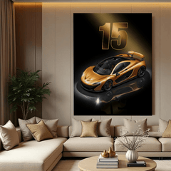 McLaren P1 Golden Supercar Wall Art Print for Modern Home and Office Decor