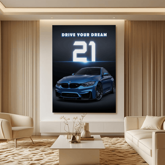 BMW M4 Blue Luxury Sports Car Canvas Wall Art – Modern Automotive Decor