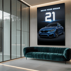BMW M4 Blue Luxury Sports Car Canvas Wall Art – Modern Automotive Decor