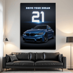 BMW M4 Blue Luxury Sports Car Canvas Wall Art – Modern Automotive Decor