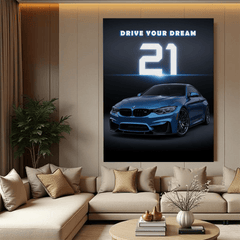 BMW M4 Blue Luxury Sports Car Canvas Wall Art – Modern Automotive Decor