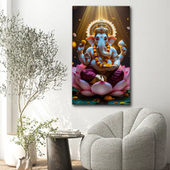 Divine Lotus Ganesha Canvas Wall Art – Radiance, Wisdom & Prosperity