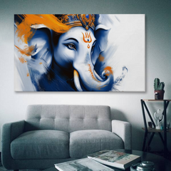 Abstract Blue Ganesha Canvas Wall Art – Modern Devotion in Brushstrokes
