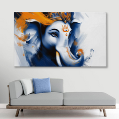 Abstract Blue Ganesha Canvas Wall Art – Modern Devotion in Brushstrokes
