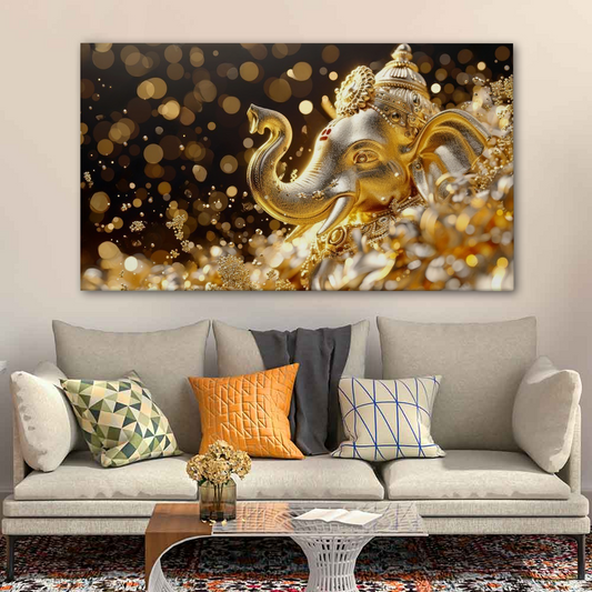 Golden Ganesha Elegance Canvas Wall Art – Luxe Spiritual Aura for Modern Homes