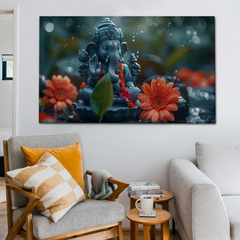 Peaceful Ganesha with Floral Accents Canvas Wall Art – Divine Calm & Blessings