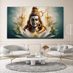 Radiant Shiva in Lotus Canvas Wall Art – Divine Grace & Floral Serenity