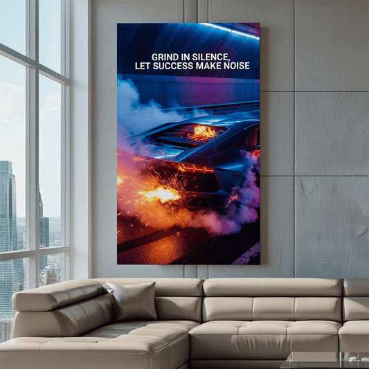 Grind in Silence Let Success Make Noise Motivational Canvas Wall Art Print
