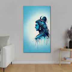 Abstract Shiva Profile Canvas Wall Art – Blue Aura Modern Spiritual Decor
