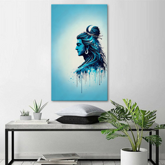 Abstract Shiva Profile Canvas Wall Art – Blue Aura Modern Spiritual Decor