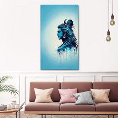 Abstract Shiva Profile Canvas Wall Art – Blue Aura Modern Spiritual Decor