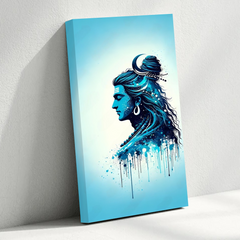 Abstract Shiva Profile Canvas Wall Art – Blue Aura Modern Spiritual Decor