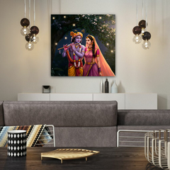 Radha Krishna Moonlit Canvas Wall Art Prints – Enchanting Home Décor