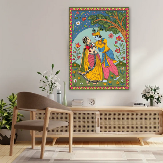 Radha Krishna Madhubani Canvas Wall Art Prints – Traditional Home Décor