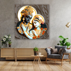 Radha Krishna 3D Embossed Canvas Wall Art Prints – Elegant Home Décor