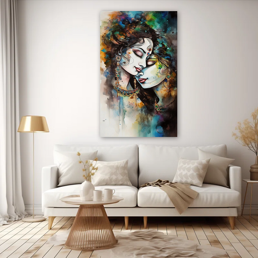 Radha Krishna Abstract Canvas Wall Art Prints – Contemporary Home Decor