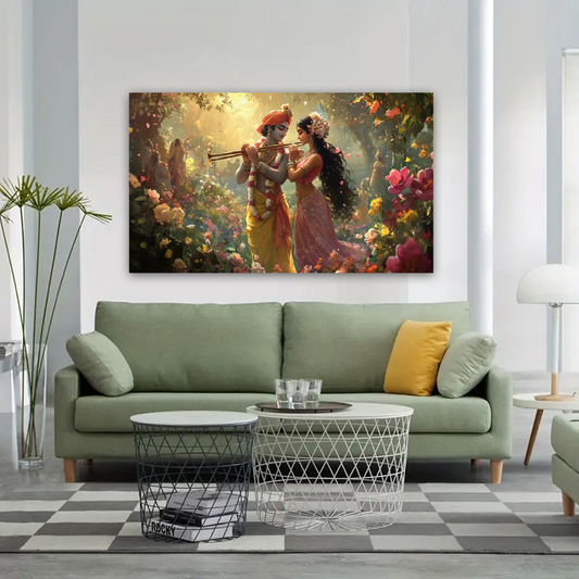 Radha Krishna Scenic Canvas Wall Art Prints – Elegant Home Décor