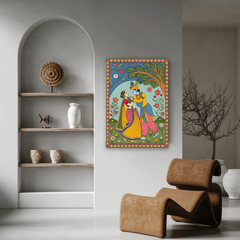 Radha Krishna Madhubani Canvas Wall Art Prints – Traditional Home Décor