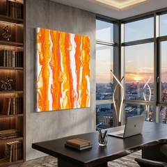 Molten Sunrise — Abstract Orange & Coral Fluid Art Canvas Wall Print