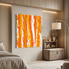 Molten Sunrise — Abstract Orange & Coral Fluid Art Canvas Wall Print