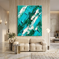 Emerald Tide — Textured Teal & Green Palette Knife Abstract Canvas Wall Print