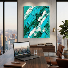 Emerald Tide — Textured Teal & Green Palette Knife Abstract Canvas Wall Print