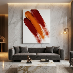 Crimson Stroke — Bold Red & Orange Minimalist Brushstroke Abstract Canvas Wall Print