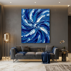 Sapphire Whirl — Textured Blue & White Swirl Palette Knife Abstract Canvas Wall Print