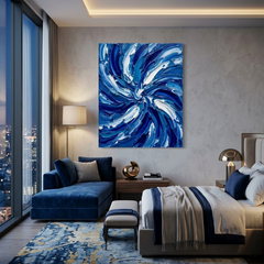 Sapphire Whirl — Textured Blue & White Swirl Palette Knife Abstract Canvas Wall Print