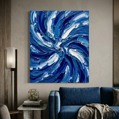 Sapphire Whirl — Textured Blue & White Swirl Palette Knife Abstract Canvas Wall Print