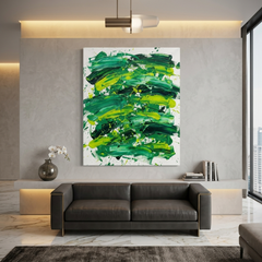 Verdant Pulse — Bold Green & Lime Brushstroke Abstract Canvas Wall Print