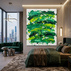 Verdant Pulse — Bold Green & Lime Brushstroke Abstract Canvas Wall Print
