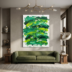 Verdant Pulse — Bold Green & Lime Brushstroke Abstract Canvas Wall Print
