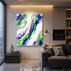 Aurora Flow — Vibrant Purple, Blue & Green Fluid Art Abstract Canvas Wall Print