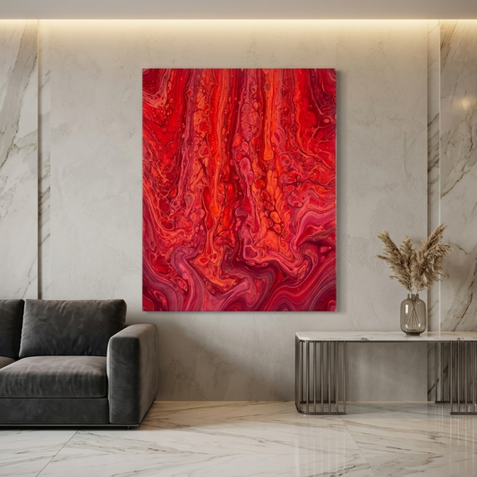 Crimson Cascade — Bold Red & Pink Fluid Art Abstract Canvas Wall Print
